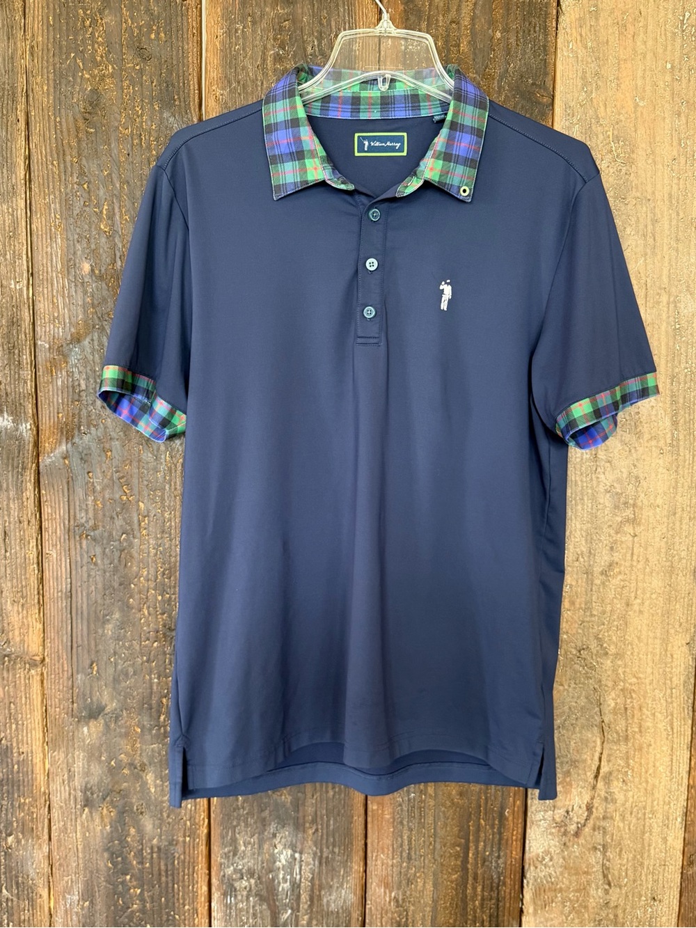 William Murray Golf Navy Polo with Green & Blue Plaid Trim